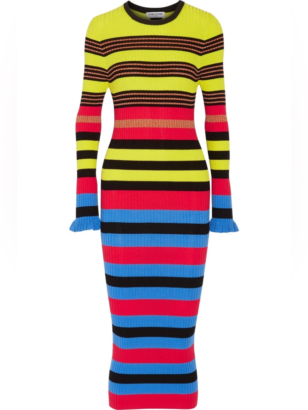 OPENING CEREMONY Azure Striped Ribbed Knit Midi Dress